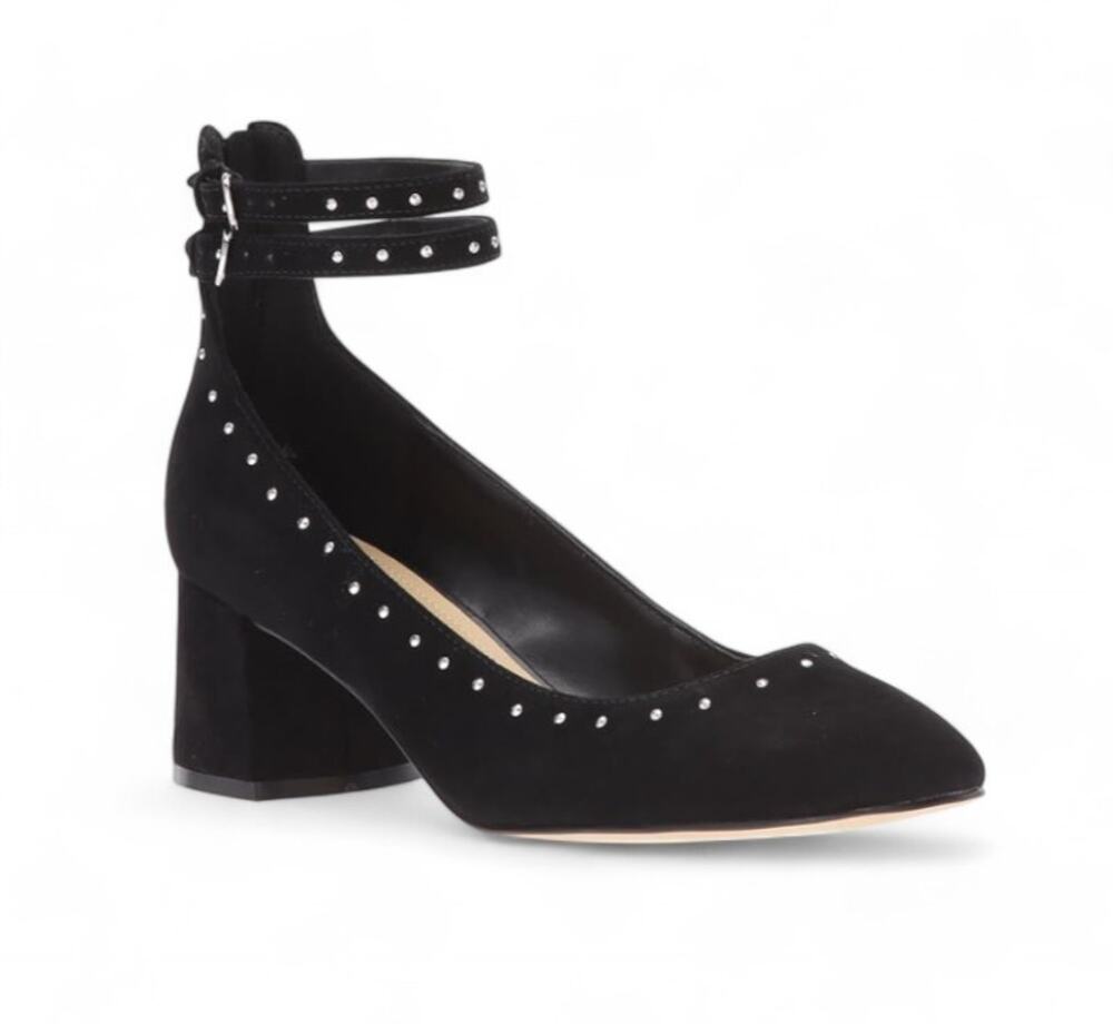 Marc Fisher Chunky Heel Suede Ankle Strap Pumps- Kappa black